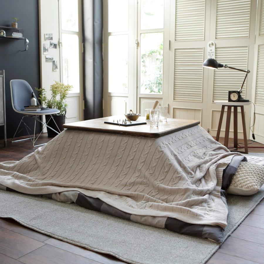Fab the Home Cable knit ケーブルニット マルチカバー 190×190cm アクリル100％ ニット ベッドスプレッド ソファカバー こたつ上の画像