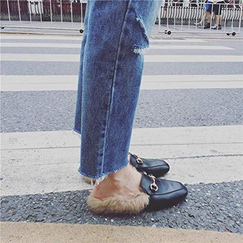 オチビ ボア付きサンダル レディース ガールズ スリッポン おじ靴 モカシン バブーシュ ファー付き もこもこミュール あったかパンプス ブ Blusquare Org