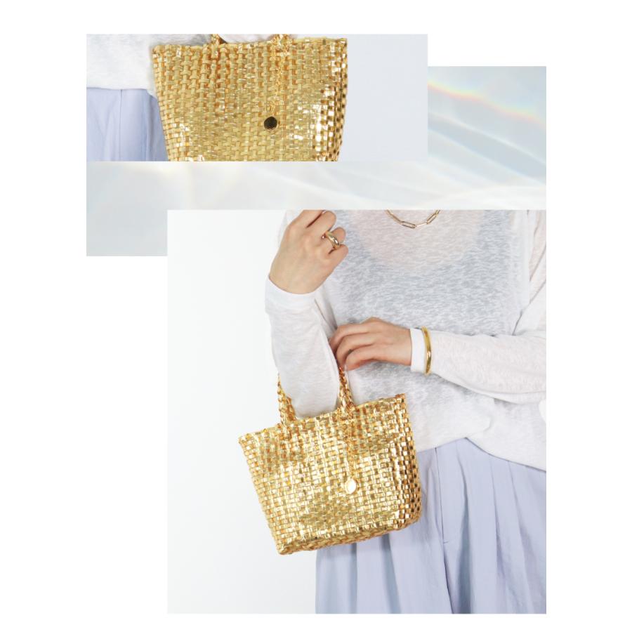 かごバッグ キラキラトート コインチャーム シルバーバッグ ゴールド