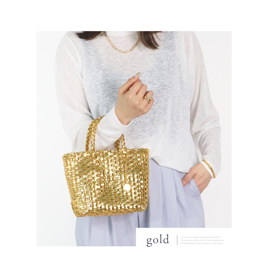 かごバッグ キラキラトート コインチャーム シルバーバッグ ゴールド