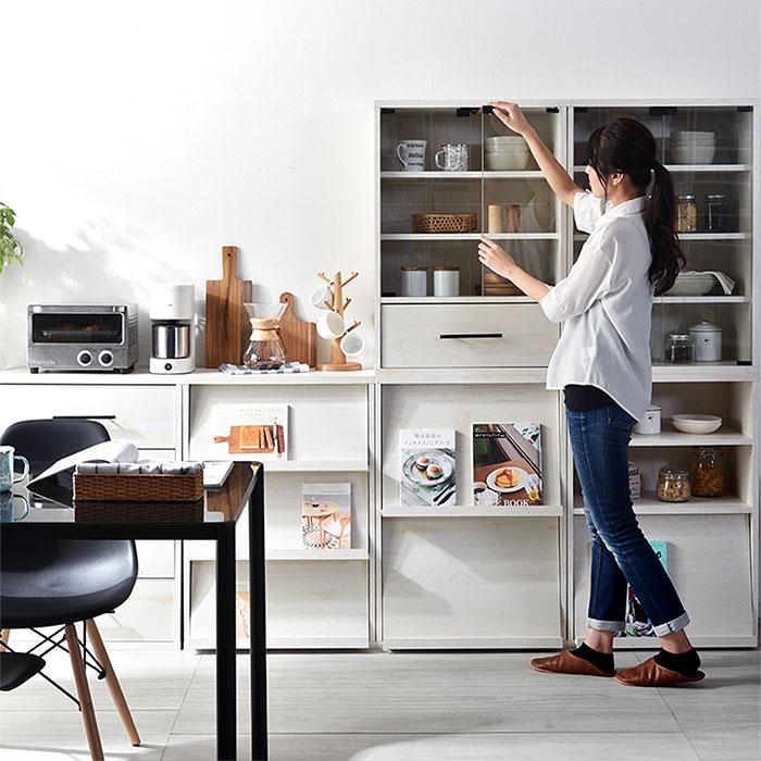 ワイエムワールド フラップ扉 キャビネット 3枚 幅59cm 見せない収納