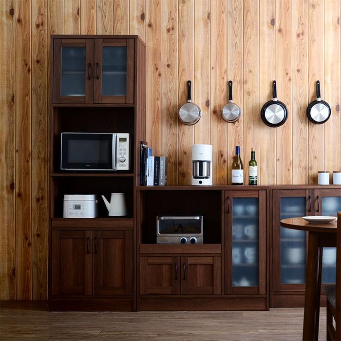 ワイエムワールド 食器棚 レンジ台付き ガラス扉付き おしゃれ 90 北欧