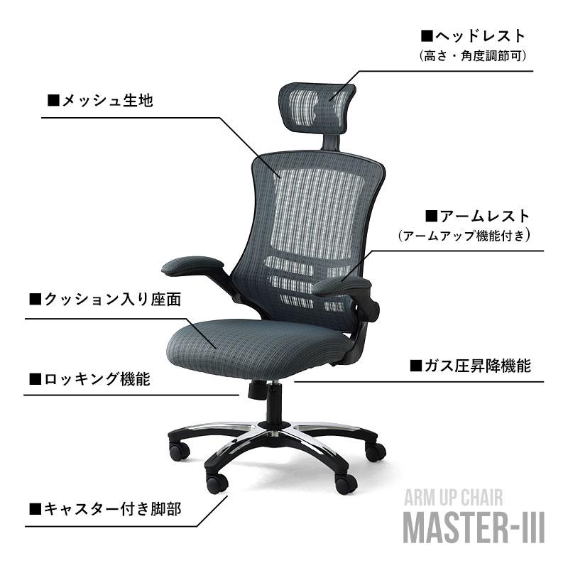 オフェスチェア ヘッドレスト付き 肘付き メッシュ ハイバック デスク