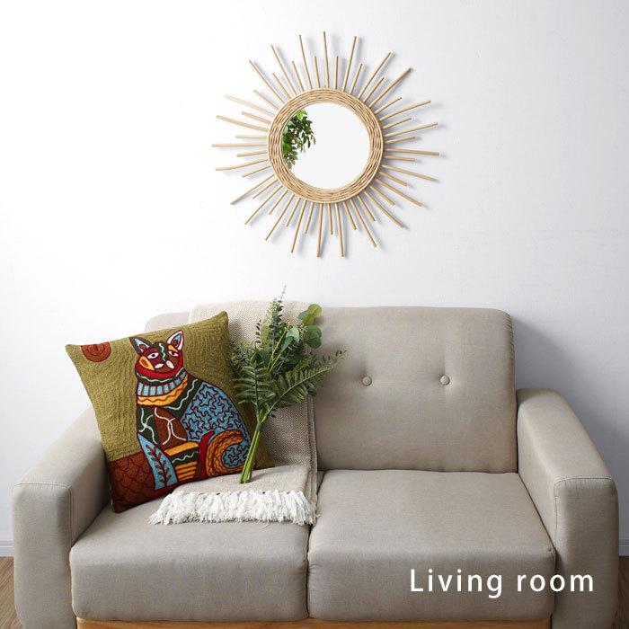 ミラー 鏡 壁掛け ラタン製 おしゃれ 太陽 北欧 軽量 軽い 壁 ウォール