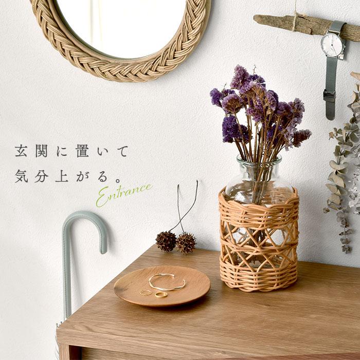 木製 丸型 花瓶 茶色 フラワーベース 花瓶 ガラス ラタン 北欧 おしゃれ 花器 丸型 モダン