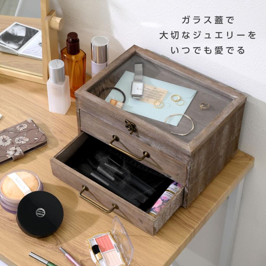 木製　アンティーク風ガラスフタ付きキャビネット 木製 アンティーク風ガラスフタ付きキャビネット 【公式通販】