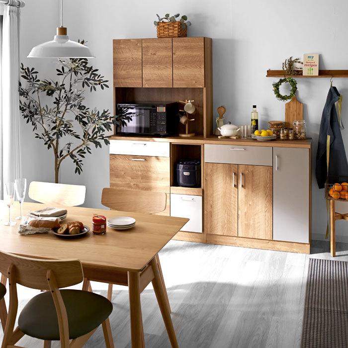 キッチンカウンター 国産 完成品 幅90 食器棚 レンジ台 おしゃれ 北欧