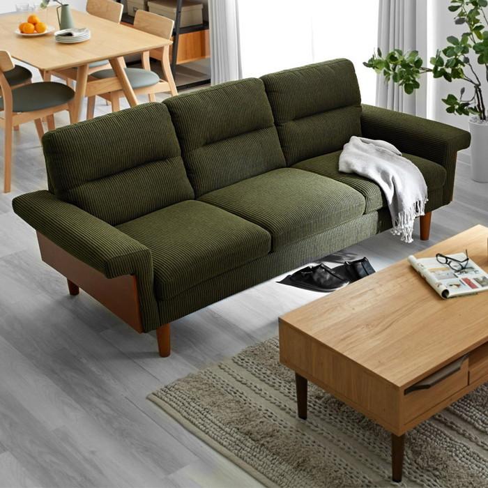 3人掛け 3Pソファ 完成品 コーデュロイソファ 肘付き 肘かけ