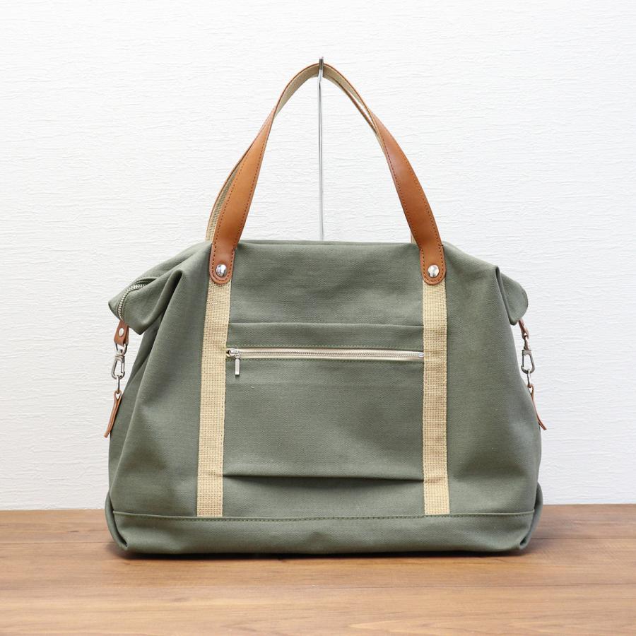 受注生産】ヴィアッジョ Mサイズ 帆布 ボストンバッグ カーキ 2way