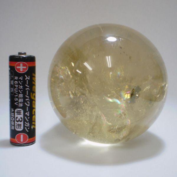 シトリン（黄水晶）の丸玉[レインボー]金属台座付き 逸品 140728-7
