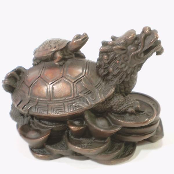 【風水金運アップ】龍亀（ろんぐい）の置物[古銅色]真鍮製 商売やビジネスに欠かせない財運アップのロングイ