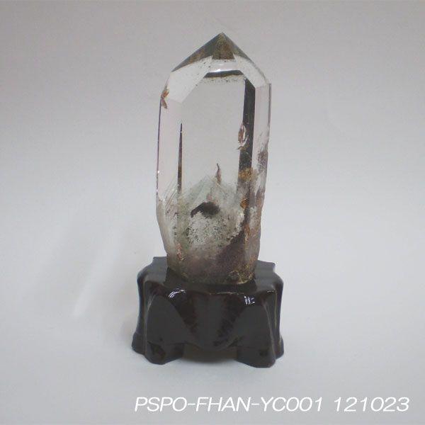 厳選おすすめ逸品 パワーストーン天然石 グリーンファントム（緑幽霊幻影水晶）のポイント（六角柱）木製台座付 水晶の中でも強い力を持つ石