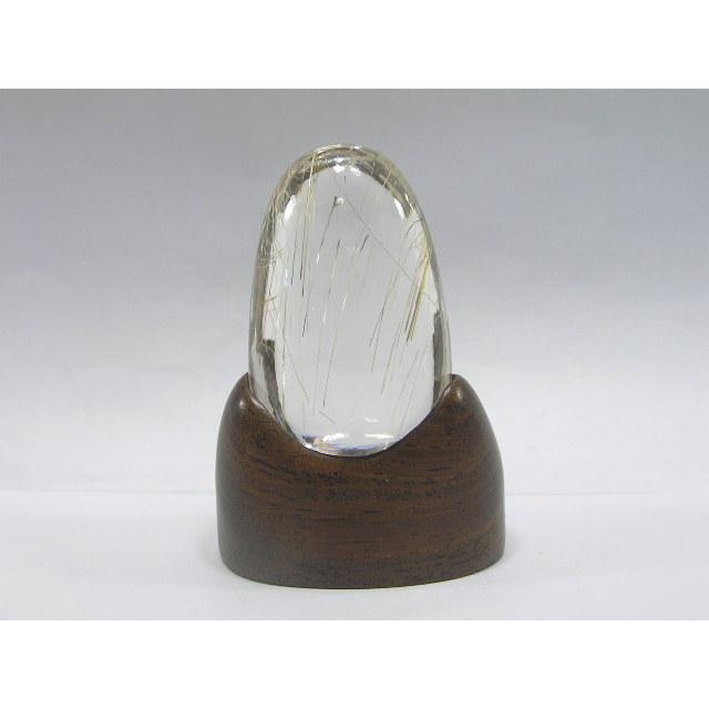 ルチルクォーツ（針水晶）ルース 木製台座付き 透明感のある水晶に金針