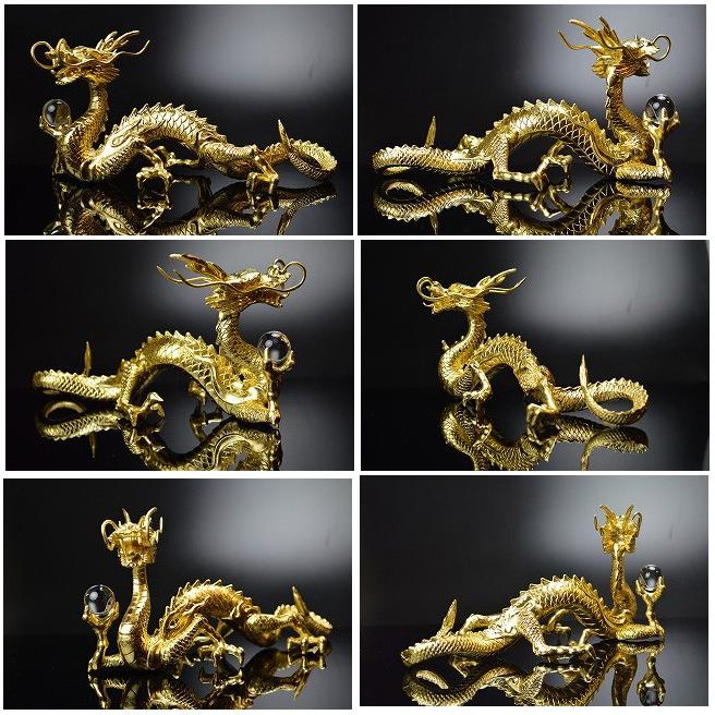 送料無料)◇24k本金箔の龍◇《三本指の龍》◇合金製 金箔黄金龍