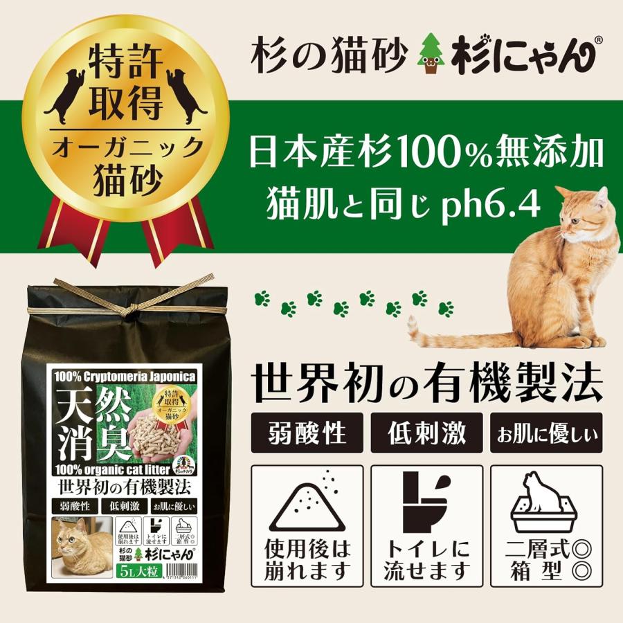 敏感肌用の猫砂 10L 小粒 ノンケミカル オーガニック 肌ケア 完全無添加  猫肌と同じph6.4  消臭 抗菌  木製 ネコ 猫 土に還る 日本製 TVメディア掲載 杉にゃん |  | 03