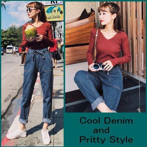 デニムパンツ レディース ウエストゴム 紐 コーデ 送料無料 : ふわふわ