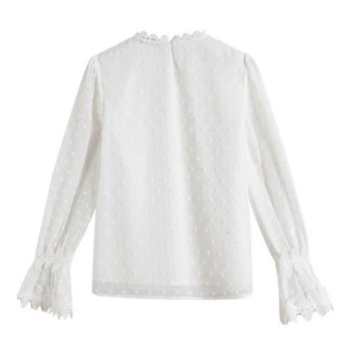 ブラウス レディース 長袖 シャツ レース 白 無地 オフィス 春