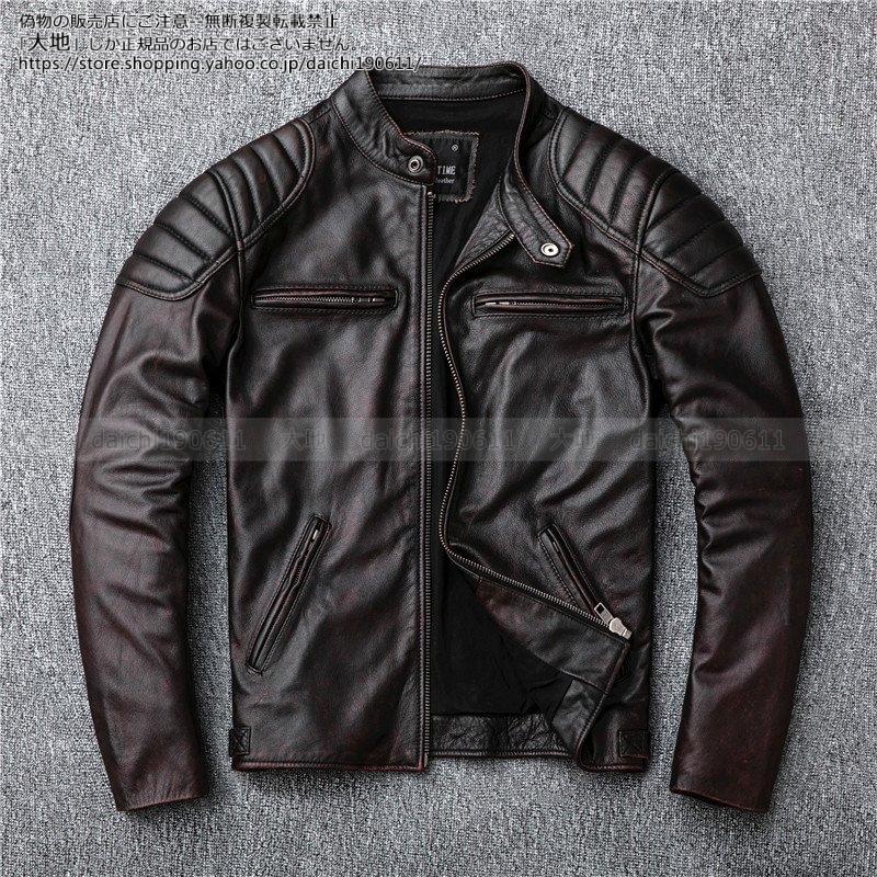 安い購入 バイク 革ジャン メンズ 本革 レザージャケット ワイルドなデザインで男らしい 本革的な革ジャン ライダース レザーコート ミリタリー ジャケット ブランド 細身 スリムタイプ ショート シングル 牛革 ジャケット
