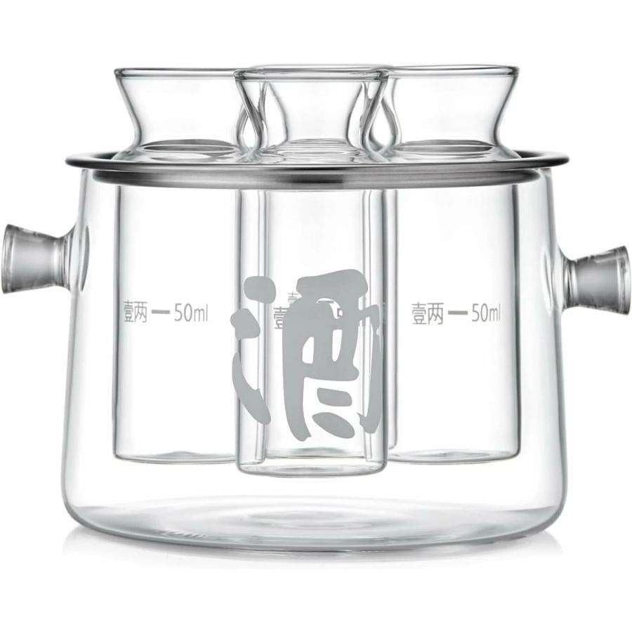 酒燗器 熱燗器セット 耐熱ガラス 湯煎式お燗器 酒かん器 酒器セット四