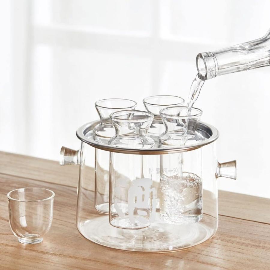 酒燗器 熱燗器セット 耐熱ガラス 湯煎式お燗器 酒かん器 酒器セット四