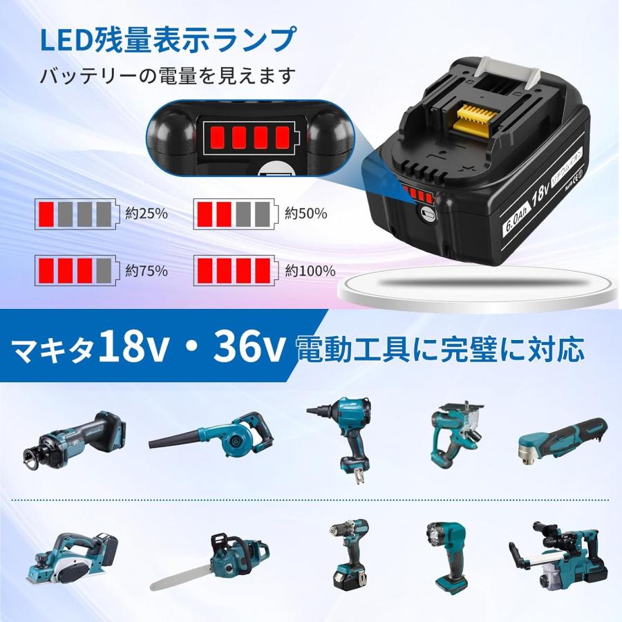 新品未使用 4個セット マキタ 18V 互換 リチウムイオン 交換用バッテリー 高容量 マキタ 18V バッテリー 4個セット 6.0Ah/8.0Ah リチウムイオン
