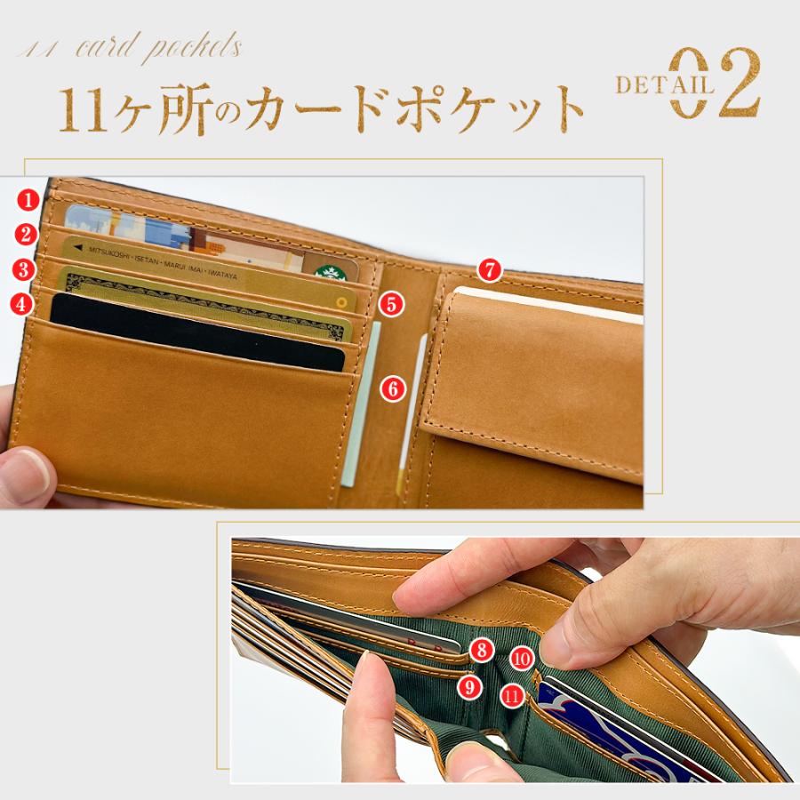 最大P10倍】 二つ折り財布 メンズ 財布 本革 レザー 箱付き 11ヶ所