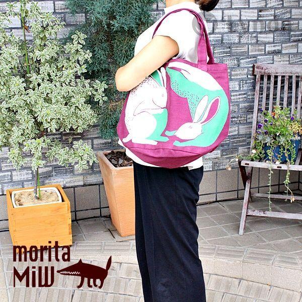 moritaMiW トートバッグ 森田 MiW ウ ネコ ウサギ コットン マチ有