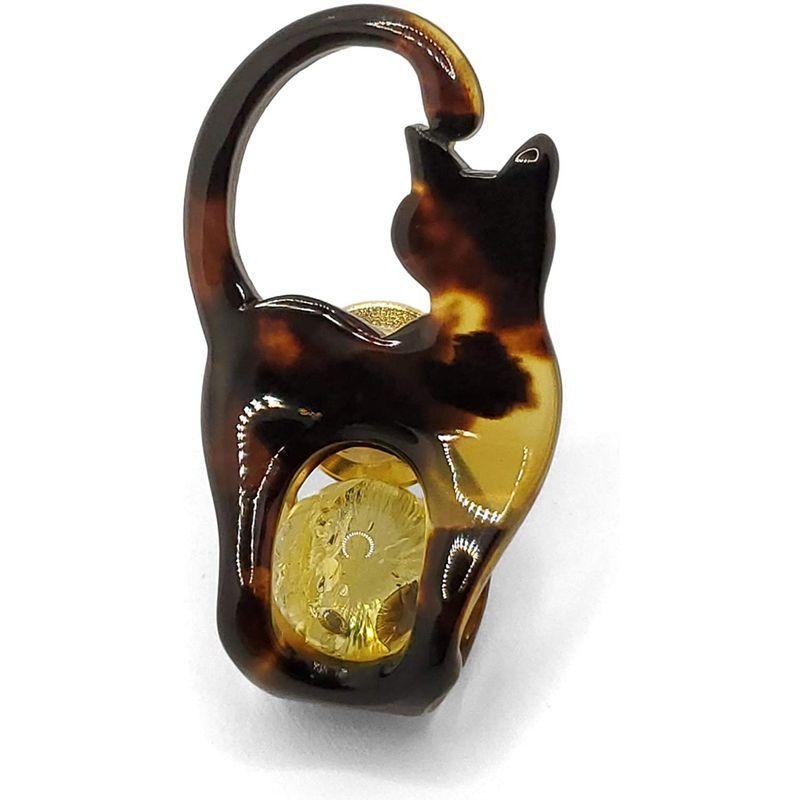 国産 ブローチ 琥珀 ブローチ 本鼈甲 べっこう ネコ なにわベッ甲 茨布 レディースアクセサリー 茨布 Foryou 市場買付 の