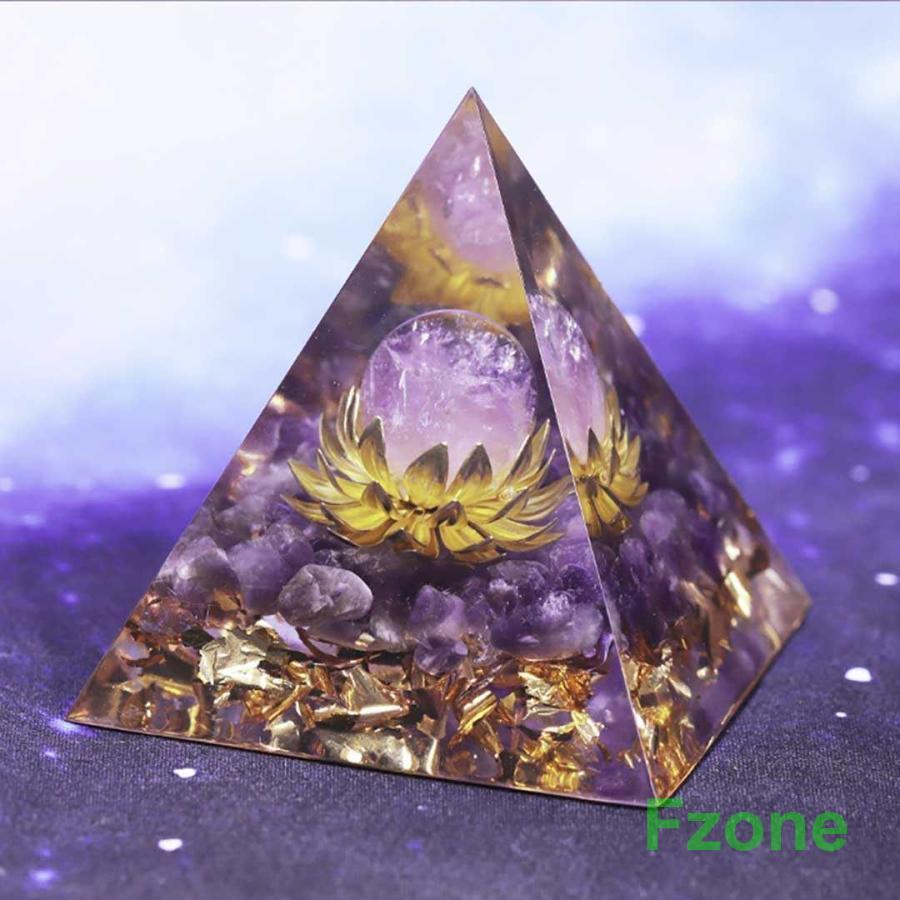 オルゴナイト 蓮の花 紫 球 ストーン チャクラ 幸運 パワー 石 有機物 無機物 ピラミッド 三角 三角形 樹脂 パワ−ストーン 癒し 浄化 置物 パワースポット｜fzone｜03