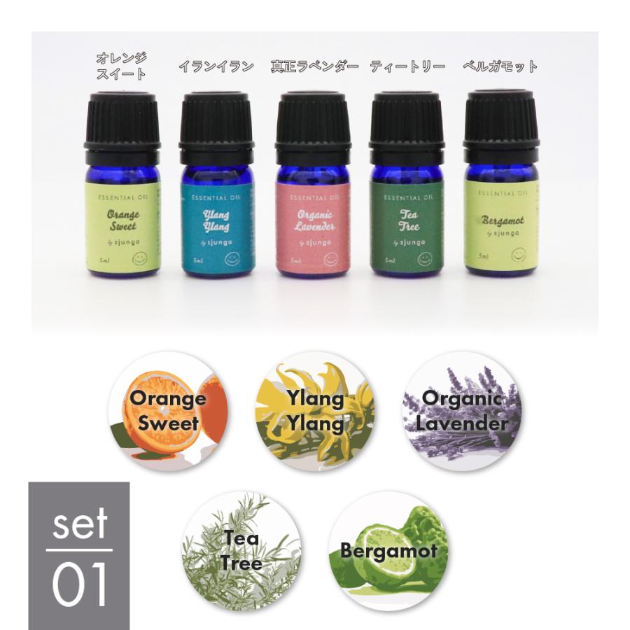 エッセンシャルオイル 5ml×5本 セット アロマオイル 精油 100