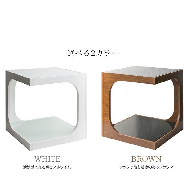 サイドテーブル 幅40cm 収納付き ガラス天板 木製 キューブ型 ベッド
