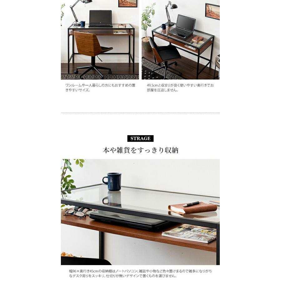 デスク 机 おしゃれ 収納 幅100cm 奥行50cm 木製 スチール アイアン脚 ガラス パソコンデスク Pcデスク テレワーク用デスク 在宅 Mt 0370 Good Balance Interior 通販 Yahoo ショッピング