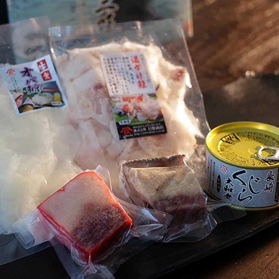 日野商店 長崎くじら詰め合わせセット 竹セット 送料無料 大和煮缶詰 湯かけ鯨 上オバ鯨 ベーコンブロック さえずりブロック 鯨 クジラ 珍味 お取り寄せ ギフト_1