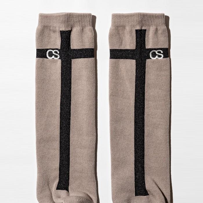 コモンソックス COMMON SOX LONG SOCKS CROSS ソックス 靴下 メンズ カジュアル ストリート スポーツ プレゼント ギフト ブラック ベージュ ホワイト｜g-field｜03