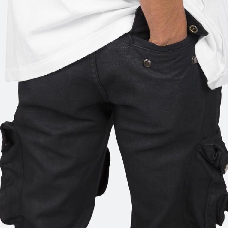 ★極美品 LLERU BLACK WAX CARGO DENIM カーゴデニム mnml カーゴデニム ミニマル WAXED DENIM CARGO PANTS メンズ