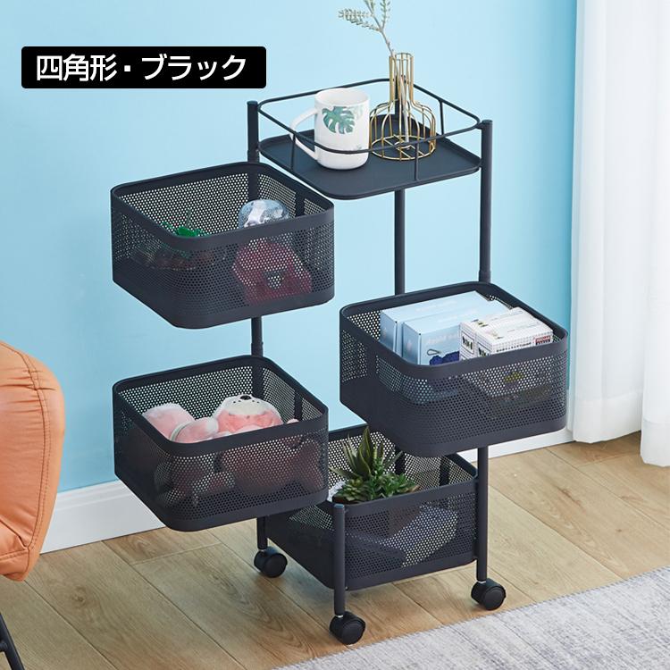 スチール製トレイワゴン 4段回転 キッチンワゴン 韓国 回転