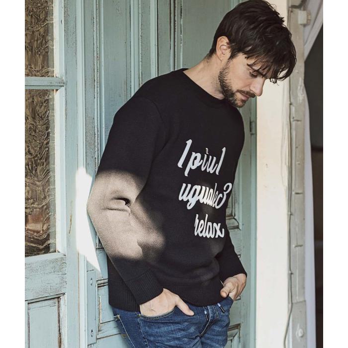 1PIU1UGUALE3 RELAX ロゴアップリクルーネックニット メンズ 男性