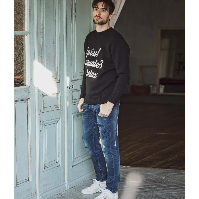 1PIU1UGUALE3 RELAX ロゴアップリクルーネックニット メンズ 男性