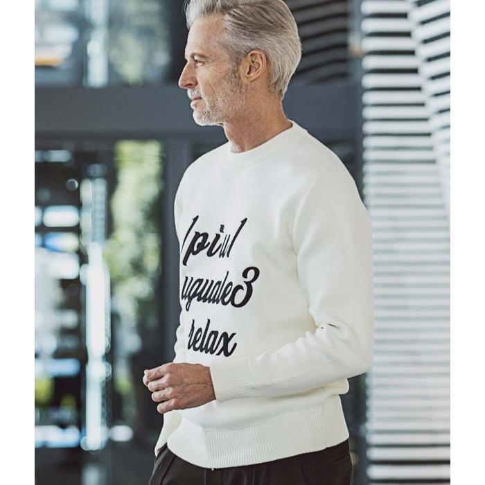 1PIU1UGUALE3 RELAX ロゴアップリクルーネックニット メンズ 男性