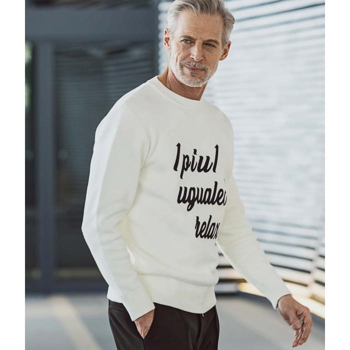 1PIU1UGUALE3 RELAX ロゴアップリクルーネックニット メンズ 男性