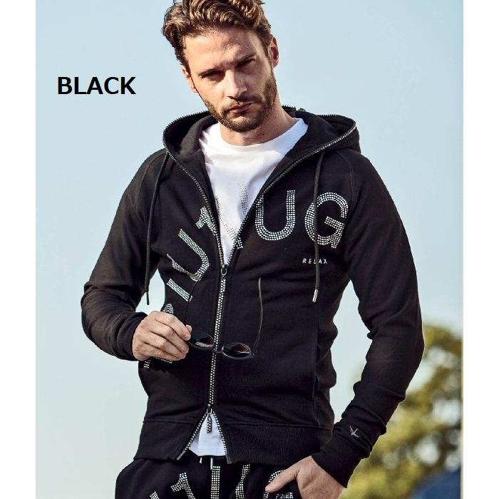 1PIU1UG ストーン装飾 ブラックパーカー 1PIU1UGUALE3 RELAX ウノピゥ