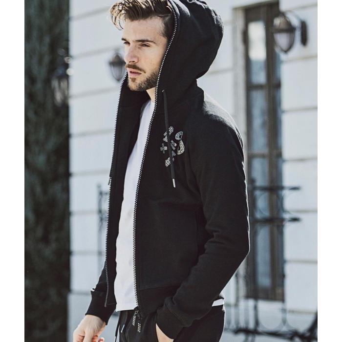 1PIU1UGUALE3 RELAX ラインストーンロゴスウェットパーカー カジュアル