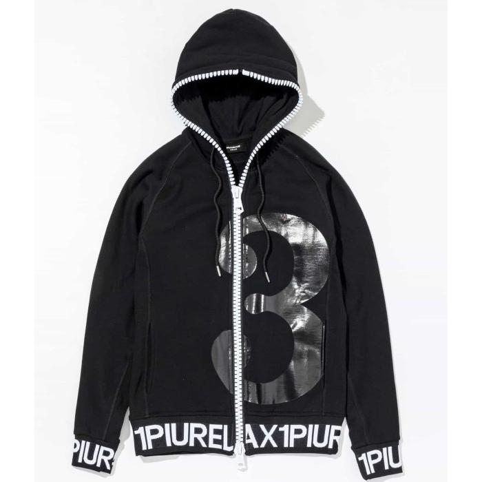1PIU1UGUALE3 RELAX ビッグファスナー3ロゴプリントパーカー 1PIU1UGUALE3 RELAX ビッグファスナー3ロゴプリントパーカー