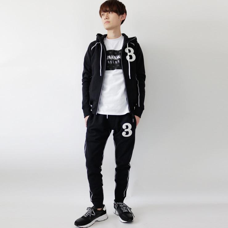 ウノピゥウノウグァーレトレ 1PIU1UGUALE3 ラインストーンジップ刺繍ロゴスウェットパーカー＆パンツセット セットアップ ルームウェア カジュアル ジム すそ幅10 股上25 cmM…約 cmL…約 cmXL…約 ゆき丈90 cmXXL…約 股上24 すそ幅11