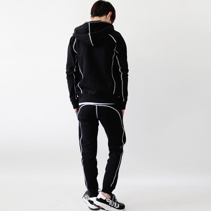 ウノピゥウノウグァーレトレ 1PIU1UGUALE3 ラインストーンジップ刺繍ロゴスウェットパーカー＆パンツセット セットアップ ルームウェア カジュアル ジム すそ幅10 股上25 cmM…約 cmL…約 cmXL…約 ゆき丈90 cmXXL…約 股上24 すそ幅11