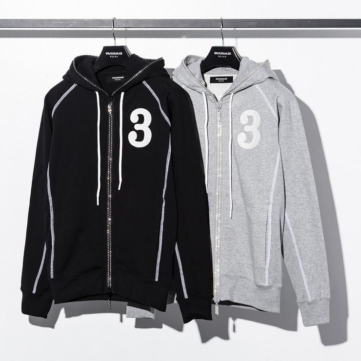 ウノピゥウノウグァーレトレ 1PIU1UGUALE3 ラインストーンジップ刺繍ロゴスウェットパーカー＆パンツセット セットアップ ルームウェア カジュアル ジム すそ幅10 股上25 cmM…約 cmL…約 cmXL…約 ゆき丈90 cmXXL…約 股上24 すそ幅11