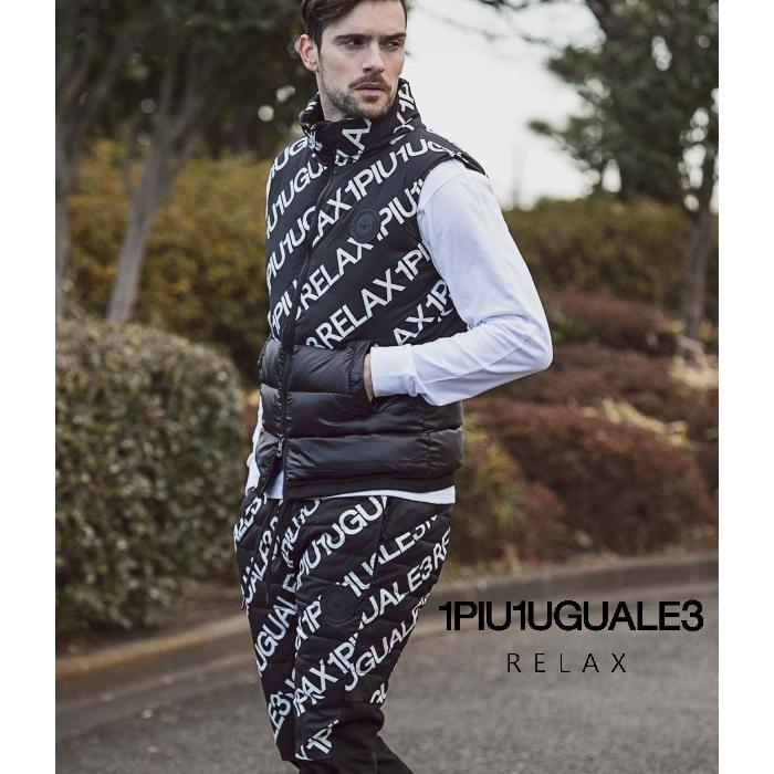 ダブル／ミストブルー 新品 1PIU1UGUALE3 RELAX 総柄ロゴ セットアップ