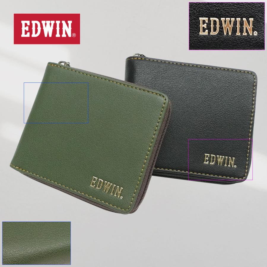 エドウイン EDWIN 財布 サイフ 二つ折財布 メンズ レディース ラウンドジップ メタリックレター リップル合皮 カード収納 プレゼント ブラック ネイビー カーキ｜g-fine｜11