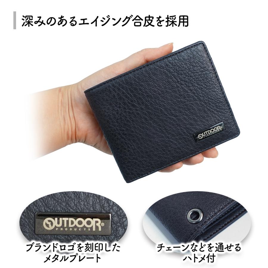 OUTDOOR PRODUCTS メタルプレート エイジング合皮 二つ折財布 Black 22469101