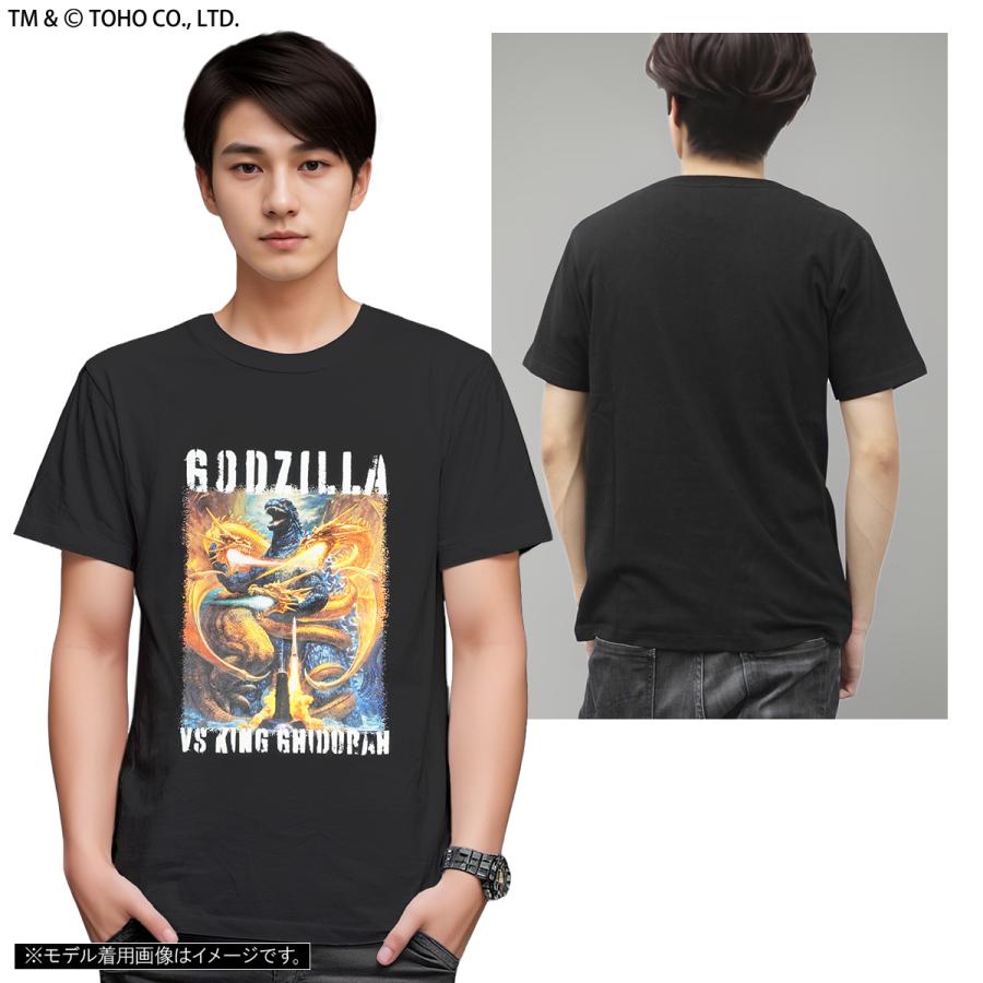 ゴジラ ポスタープリント Tシャツ キングギドラ 和柄 半袖 黒 ブラック